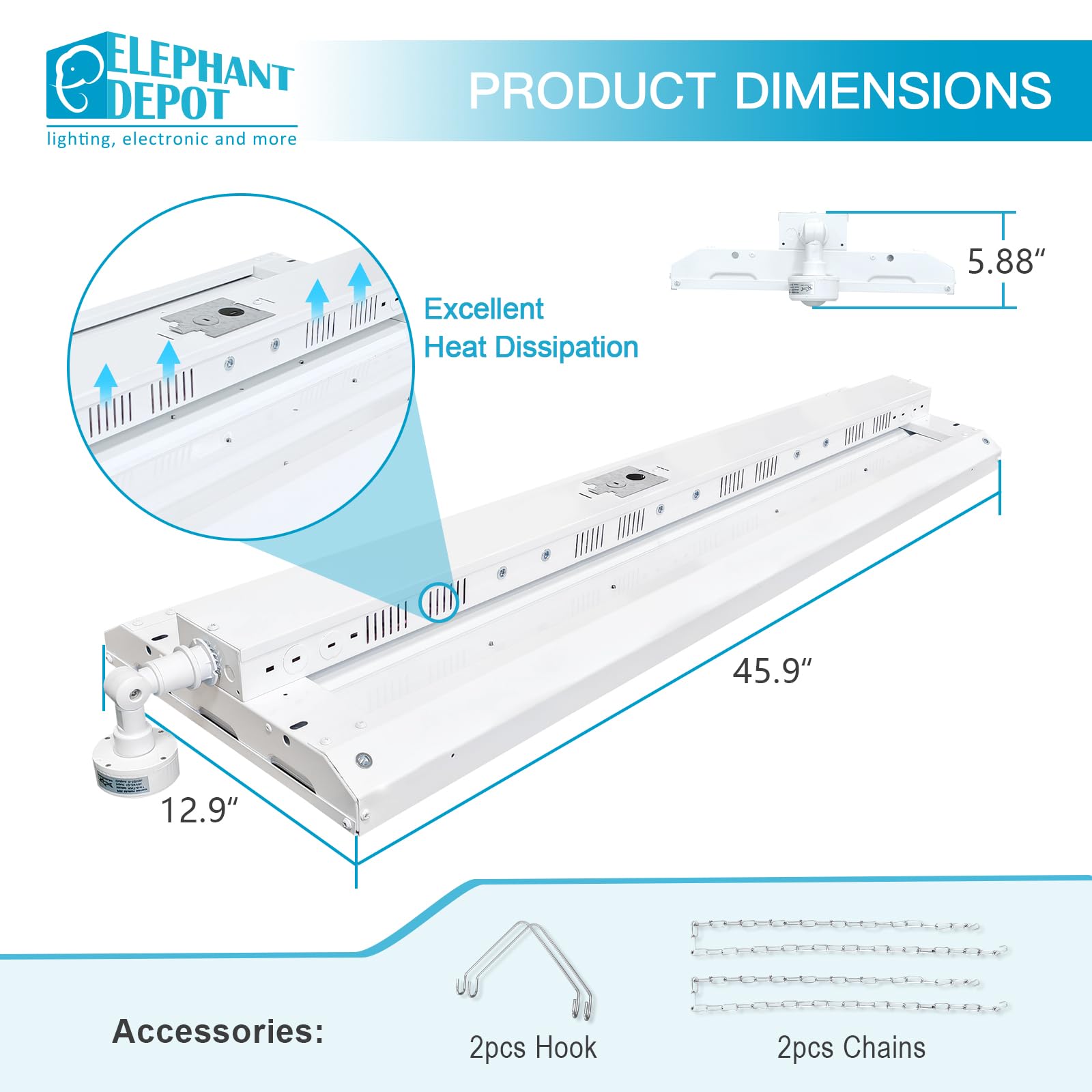 4FT 1000-Watt Equivalent LED Linear High Bay Shop Lights with Motion Sensor 300W 40500LM 135LM W 5000K High — view 3