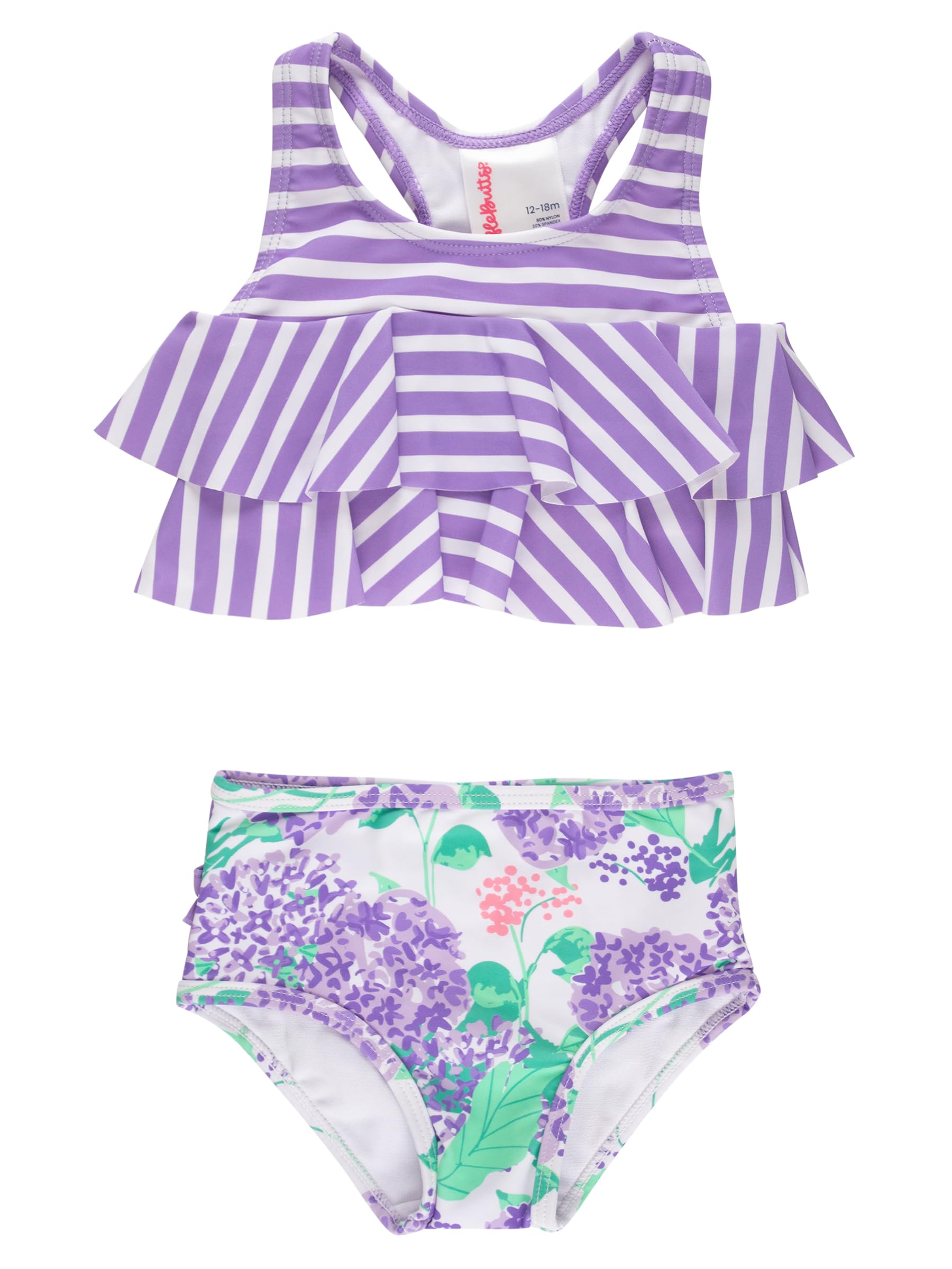 RuffleButts Girls UPF50+ Sun Protection Flounce Bikini Two Piece Swimsuit
