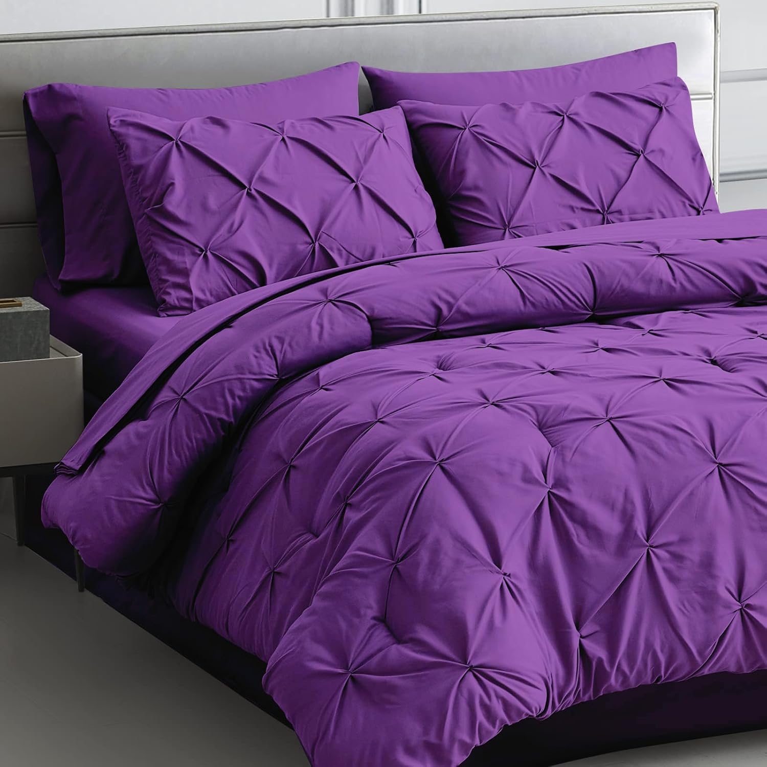 Maple&Stone Queen Comforter Set 7 Pieces Pintuck Bed in A