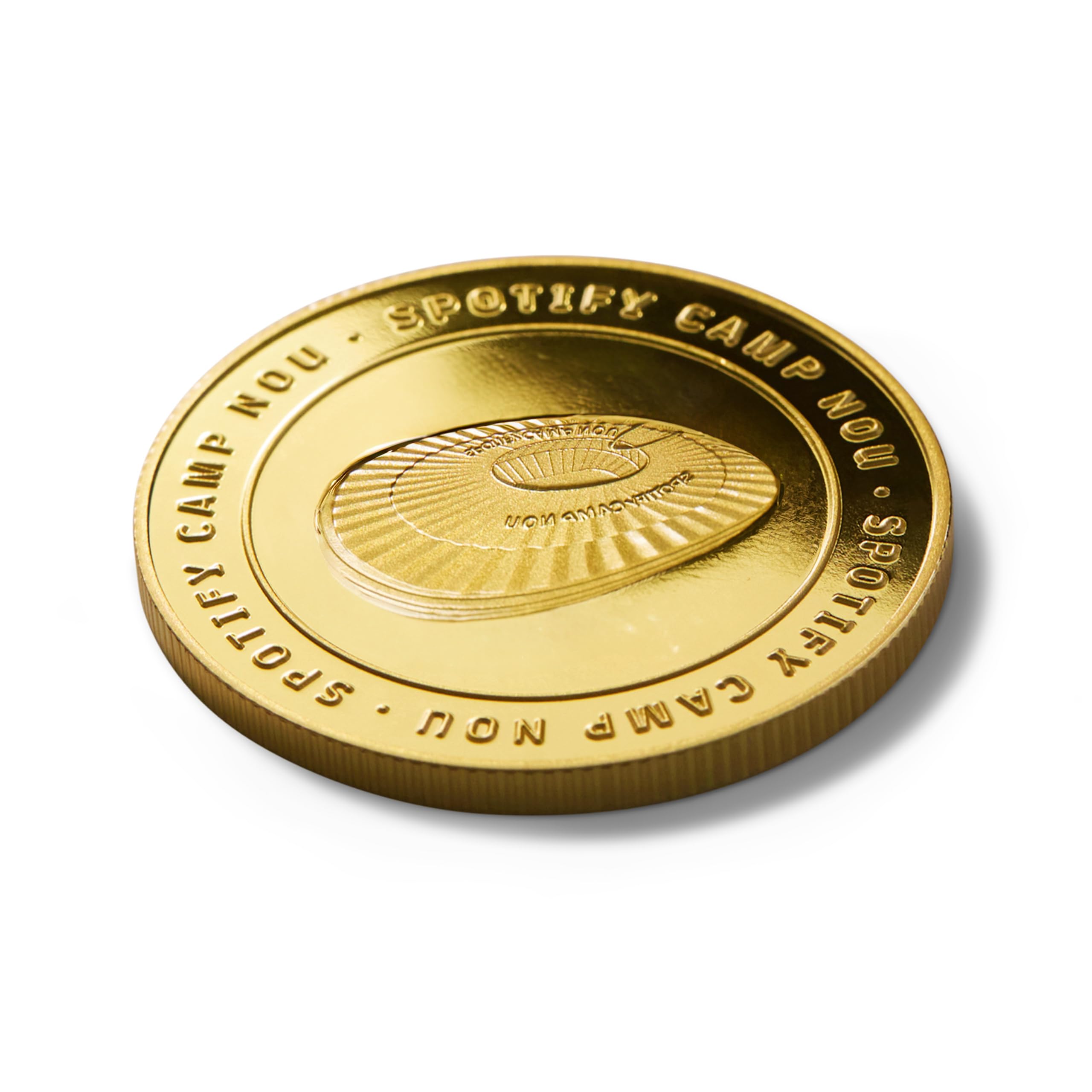 FC Barcelona 2025-26 Moneta da Collezione Ufficiale, Finitura Oro, Diametro 40mm, Incisione Spotify Camp NOU Stadium, Capsula Protettiva, Confezione per Tifosi