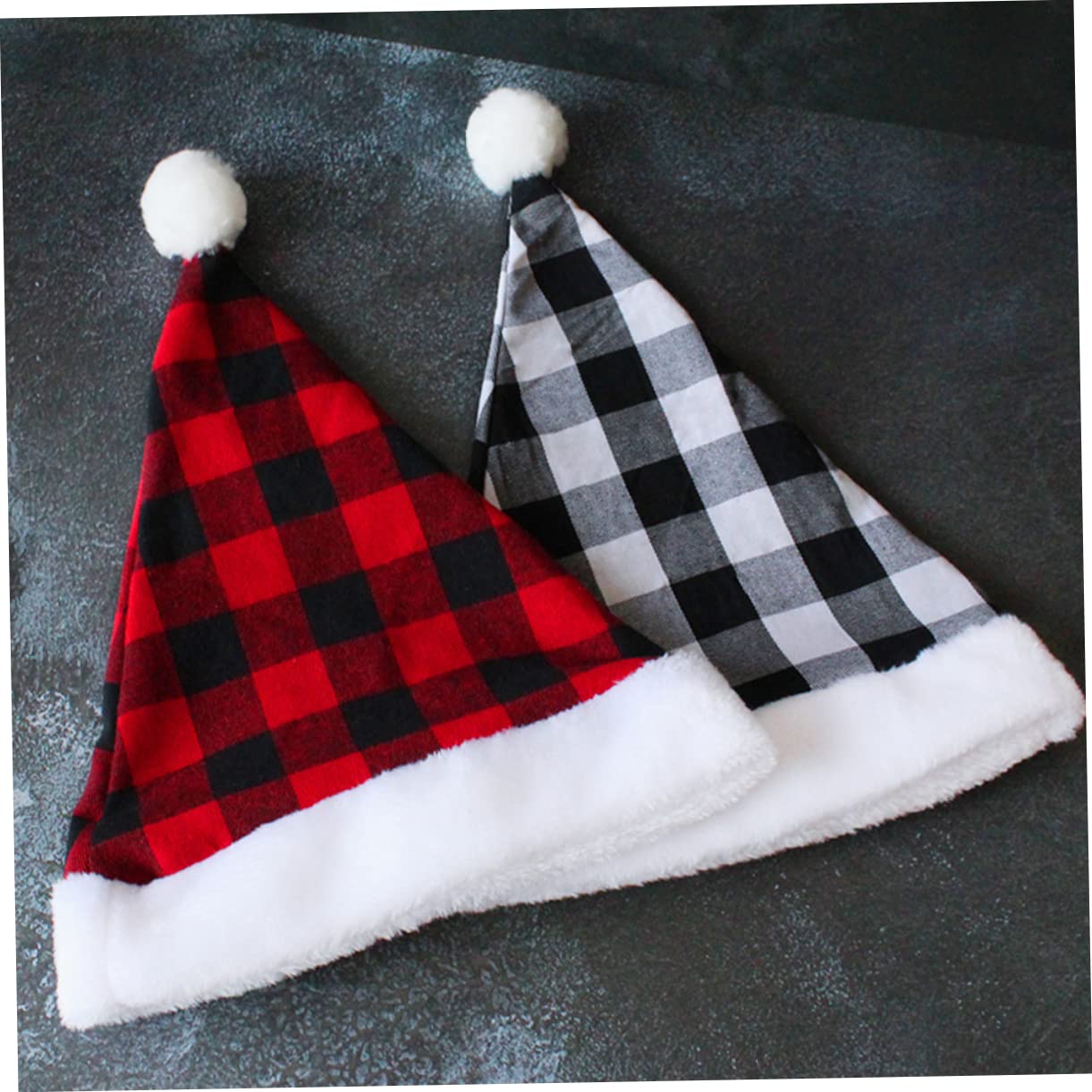 Cabilock 4 Piezas Gorro de Papá Noel a cuadros gorros navideños christmas hat decoración de navidad sombrero de fiesta de papa noel sombrero de Santa gorro de papá noel para hombre paño