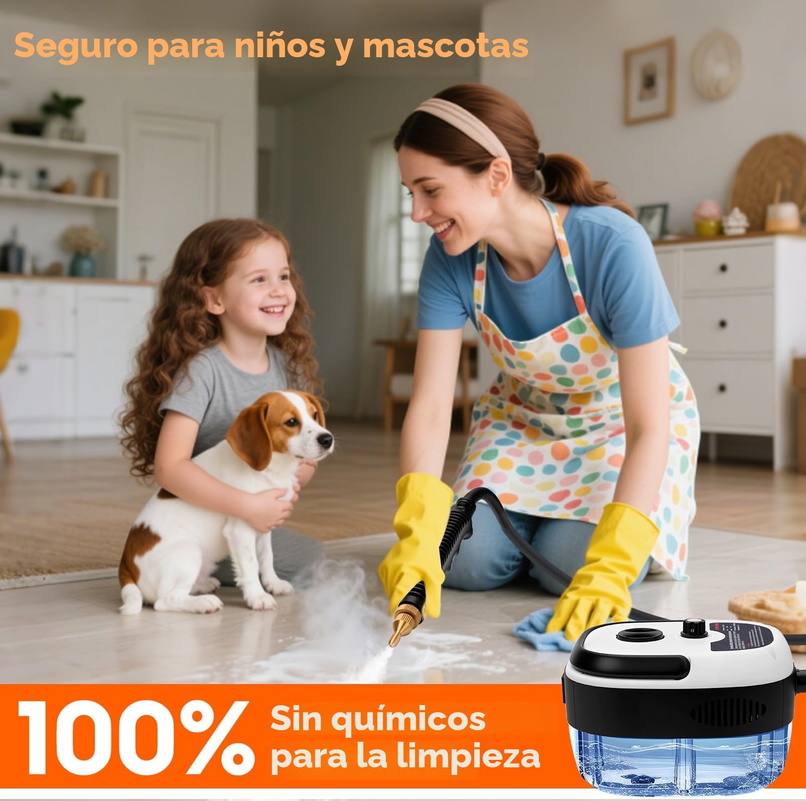 Limpiador a Vapor Portátil, Vaporeta de Mano 2500W, Vaporeta Limpieza Hogar, 6 Velocidades, para Limpiar Tapicería, Baño, Azulejos, Limpieza de Coches
