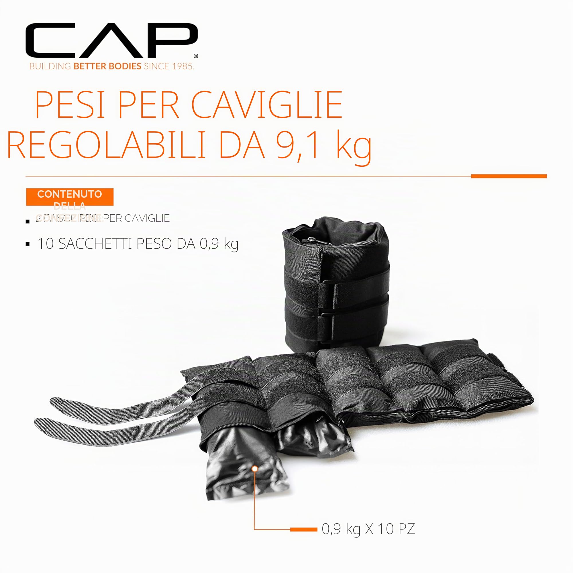 CAP Barbell - Pesi regolabili per caviglia, 4,5-9,1 kg, colore: nero