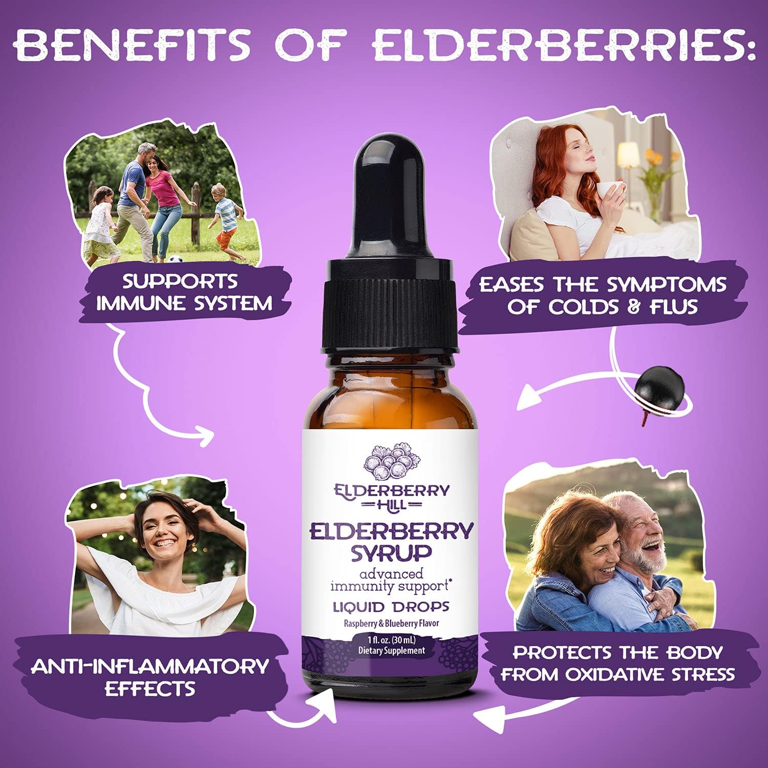Elderberry Drops Liquid Extract, Daily Immune Support, 10x Strength Concentrate Syrup for Kids and Adults, No Added Sugar, Black Sambucus, 30 Servings