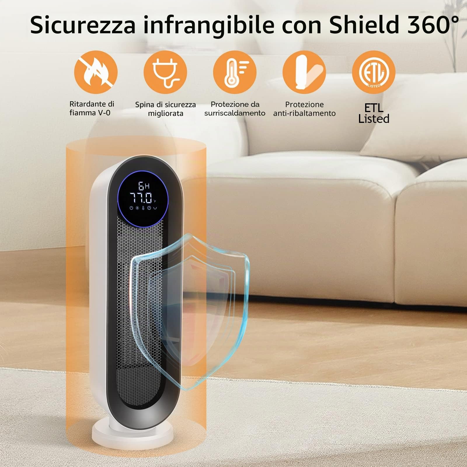 Nictemaw Termoventilatore in ceramica, a risparmio energetico, 2000 W, con termostato, telecomando, 3 modalità, timer 12 ore, oscillazione 100°