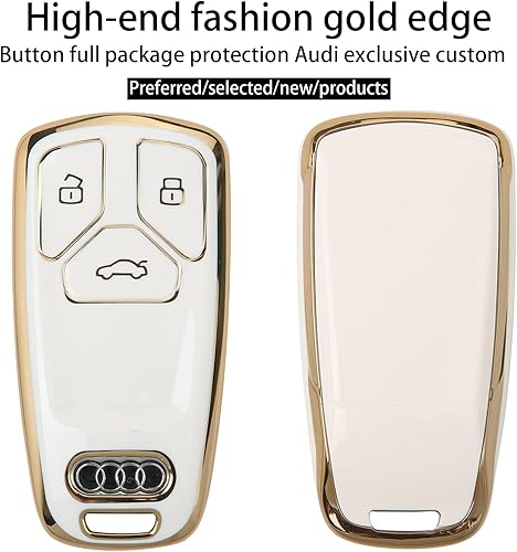 Miniatura 3 de for Audi Key Fob Cover, Soft TPU, Gold Keychains, Full Covers Protector Compatible with Audi A3 A6 A7 A8 E-Tron S3 S6 RS6 S7 RS7 Q7 SQ7 Q8 SQ8 White