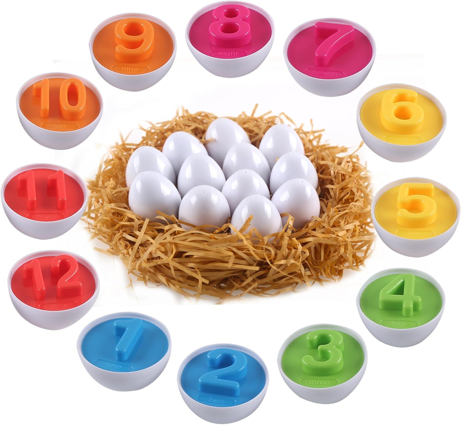 HVDHYY Montessori Spielzeug ab 1 Jahr, Passende Eier Set,Osterei Zahlen und Farberkennung Sorter Skills Spielzeug für Kleinkinder Ideal für Ostern/Kindertag/Geburtstagsparty (12pcs Zahl)