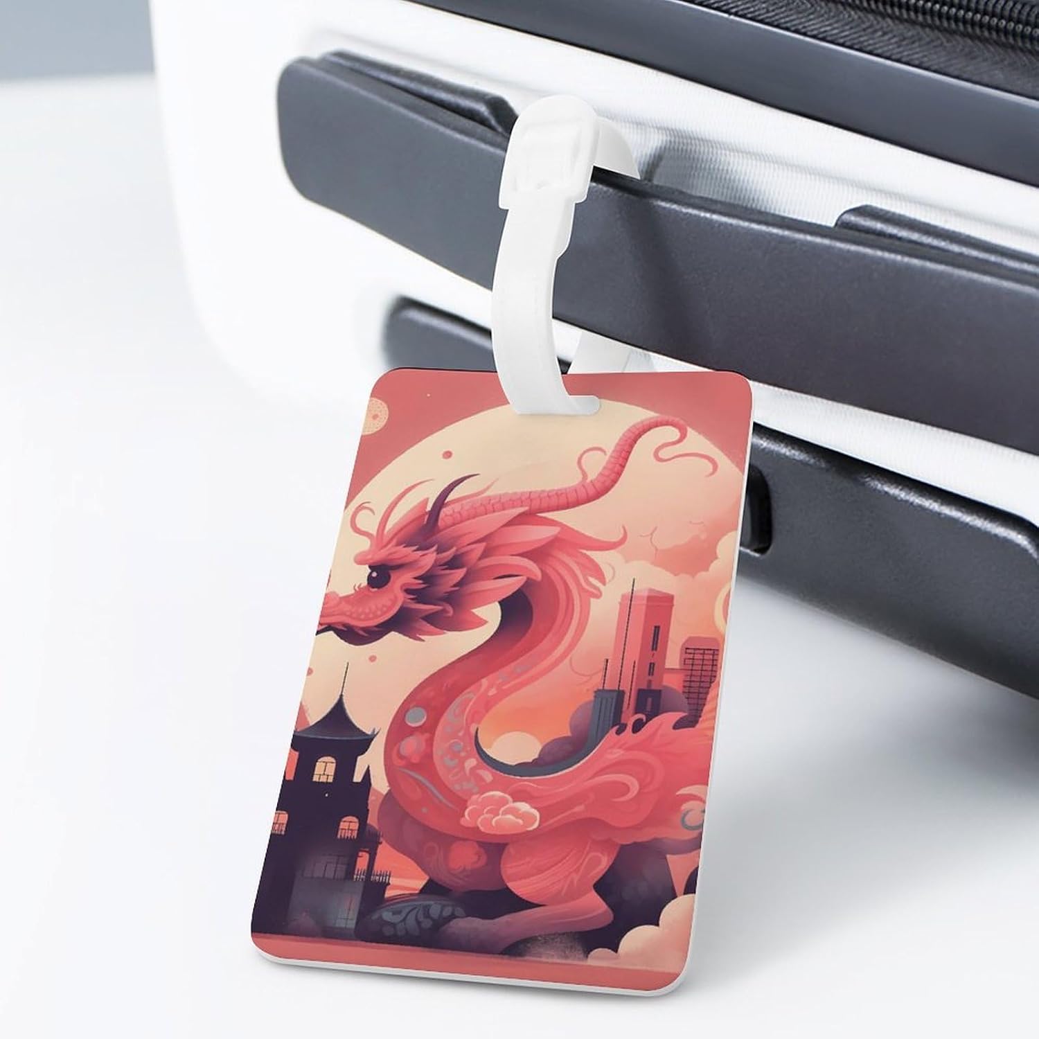 Red Chinese Dragon Luggage Tag with Name ID Card for Suitcase image 3