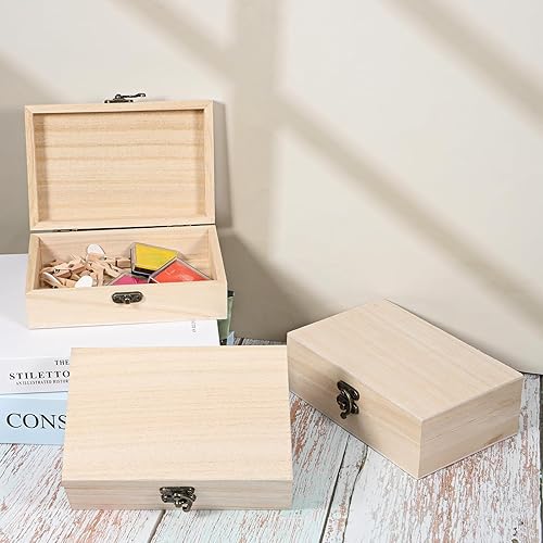 Miniatura 6 de Paquete de 8 cajas de madera sin terminar de 6 x 4 x 2 pulgadas, cajas de joyería de almacenamiento para manualidades, caja pequeña de recuerdo para