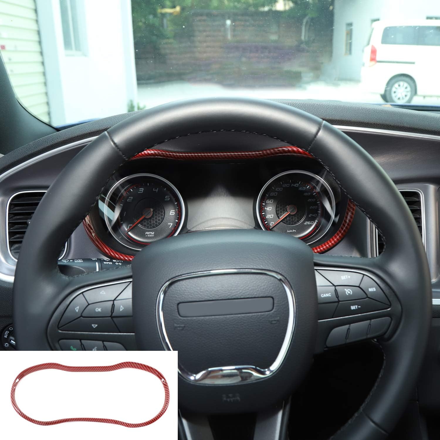 JeCar Instruments Panel Cover Dashboard Panel Display Frame Decor Interior Decoration Accessories for Dodge Charger 2015-2020, Red Carbon Fiber