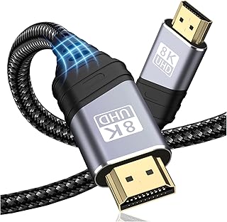 Cabo HDMI 2.1, Cabo HDMI 8K de Alta Velocidade Ultra HD 48Gbps 8K@60Hz 4K@120Hz 7680P eARC HDCP 2.2&2.3 DTS:X Compatível com HDTV, PS5/4/3, Xbox Series X/S, Monitor Mais (1M)