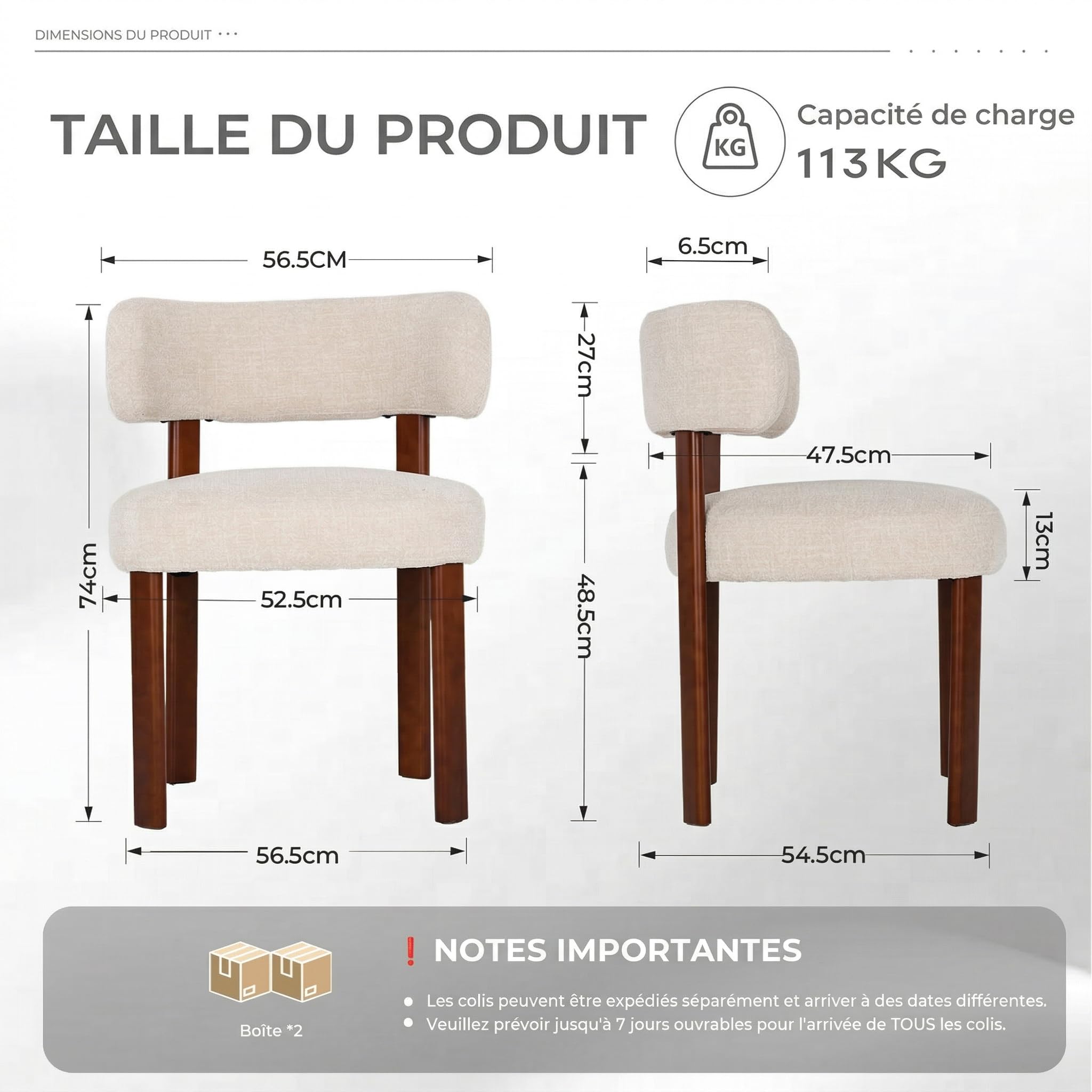 MALOL Lot de 4 chaises de Salle à Manger Design Moderne du Milieu du siècle, Style champêtre Vintage en Sherpa, dossiers incurvés Ouverts, pour Salle à Manger, Restaurant, Avoine