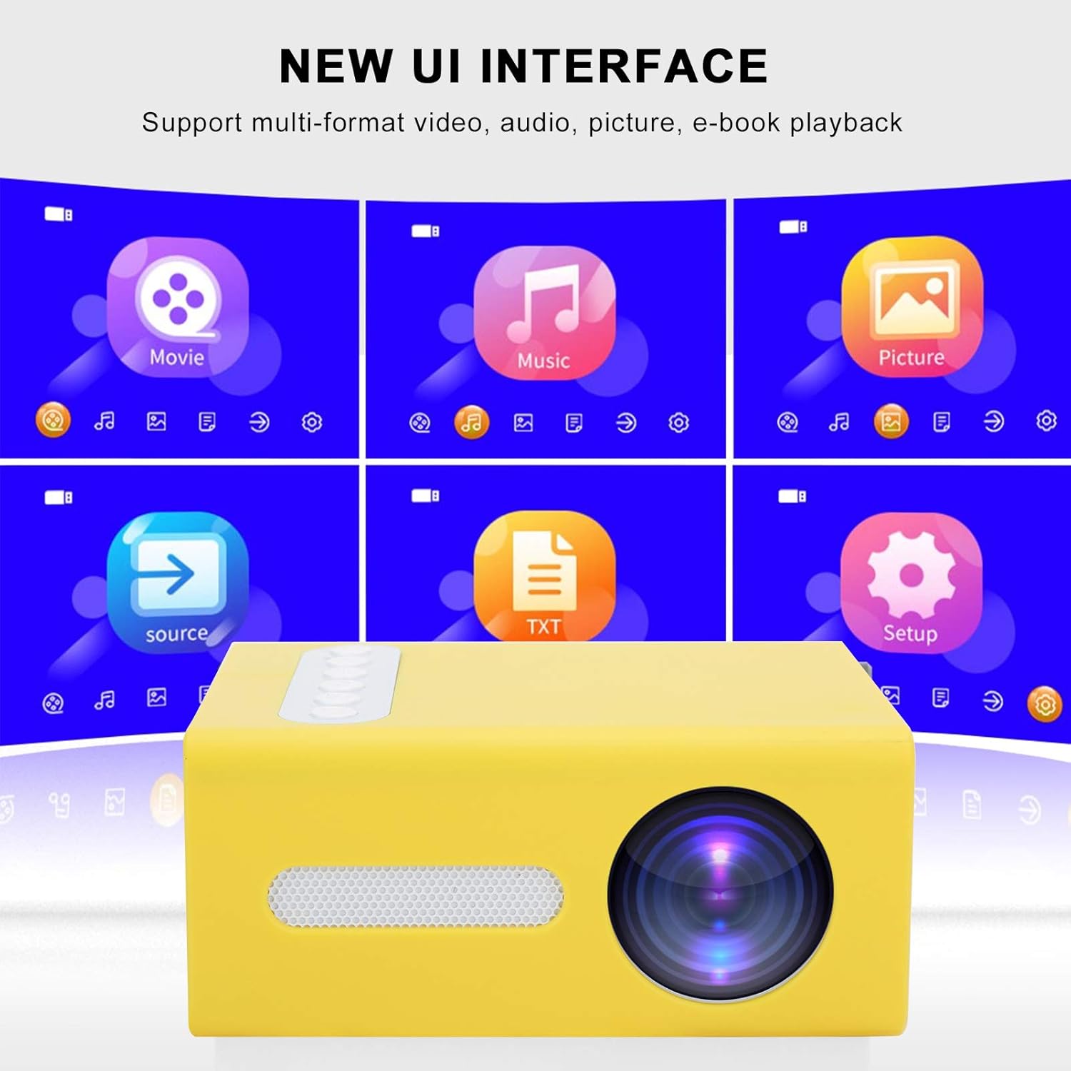 5V2A Mini Portable Home Video Projector, LED Projector with Builtin