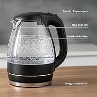 Vista 5 de OVENTE Hervidor eléctrico de 1.5L, calentador de agua de vidrio de borosilicato para encimera y hervidor para café o té, libre de BPA, apagado