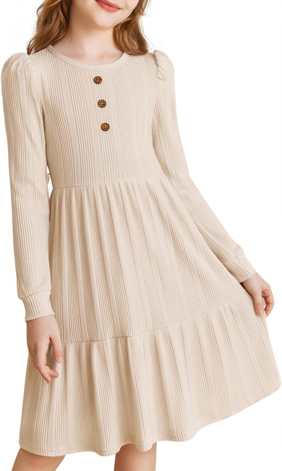 PATPAT Girl's Long Sleeve Sweater Dress Casual Button Front Knit Fall Winter Dresses 5-14 Years