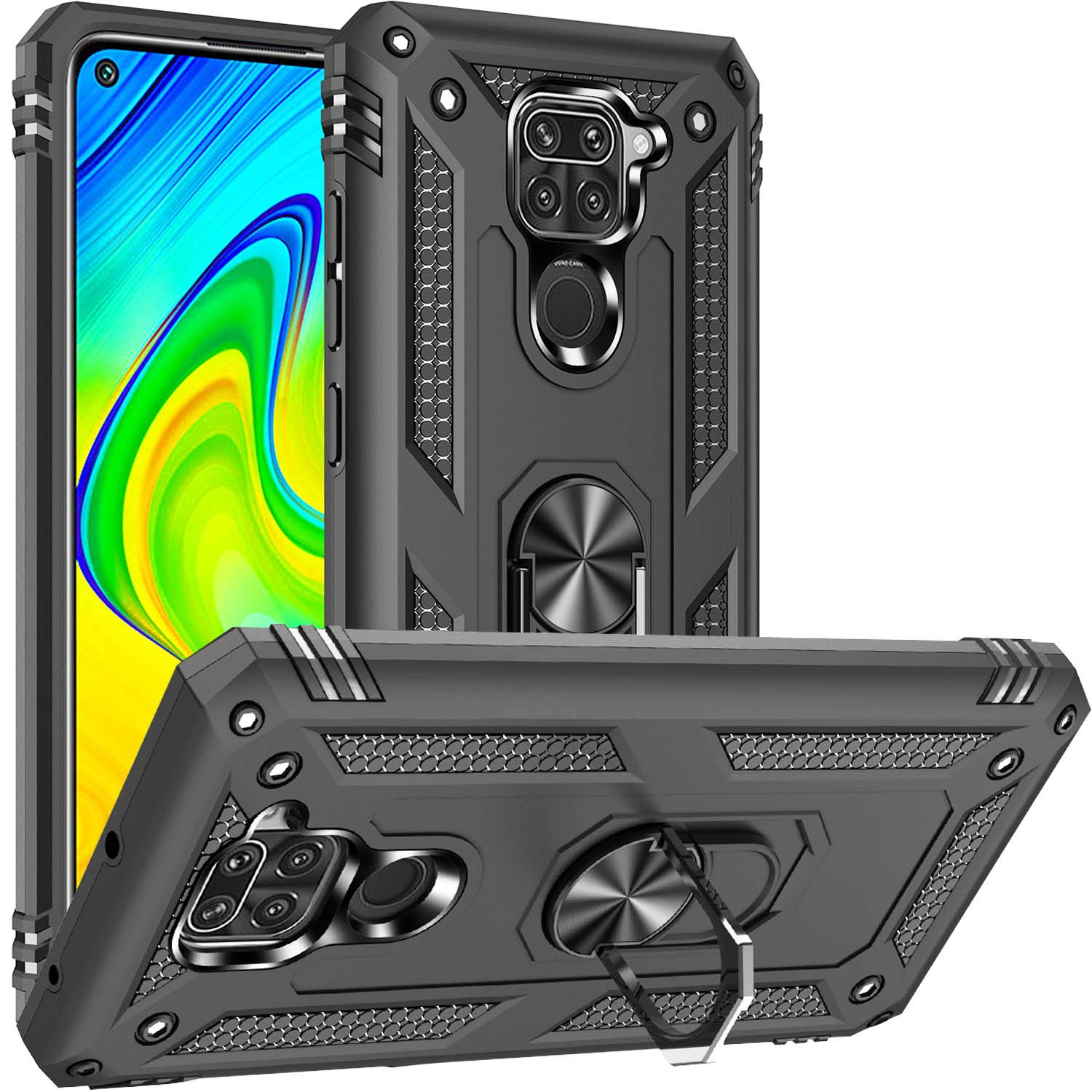 Fetrim Custodia Per Xiaomi Mi 11 Con Supporto Ad Anello Rotante E Piastra Magnetica - Cover In TPU E PC, Doppio Strato, Anticaduta, Nero