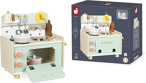 Miniatura 13 de Janod - Cocina de madera para niños - Cocina pequeña para niños - Equipada con horno, fregadero y 10 accesorios incluidos - Botones de sonido