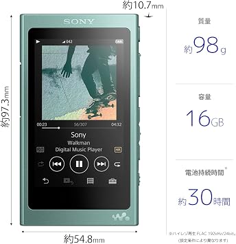 Sony Walkman A Series 16GB NW-A45: Bluetooth/microSD/Hi-Res compatible, up to 39 hours continuous playback, 2017 model, Horizon Green NW-A45 G