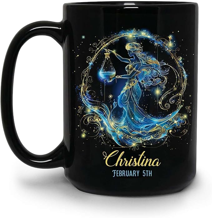 Personalized Aquarius Horoscope Mug, Personalized Name & Date Astrological Sign Coffee Cup, Customized Constellation Black Mug, Ceramic Mug 11oz 15oz, Custom Zodiac Decorative Cup