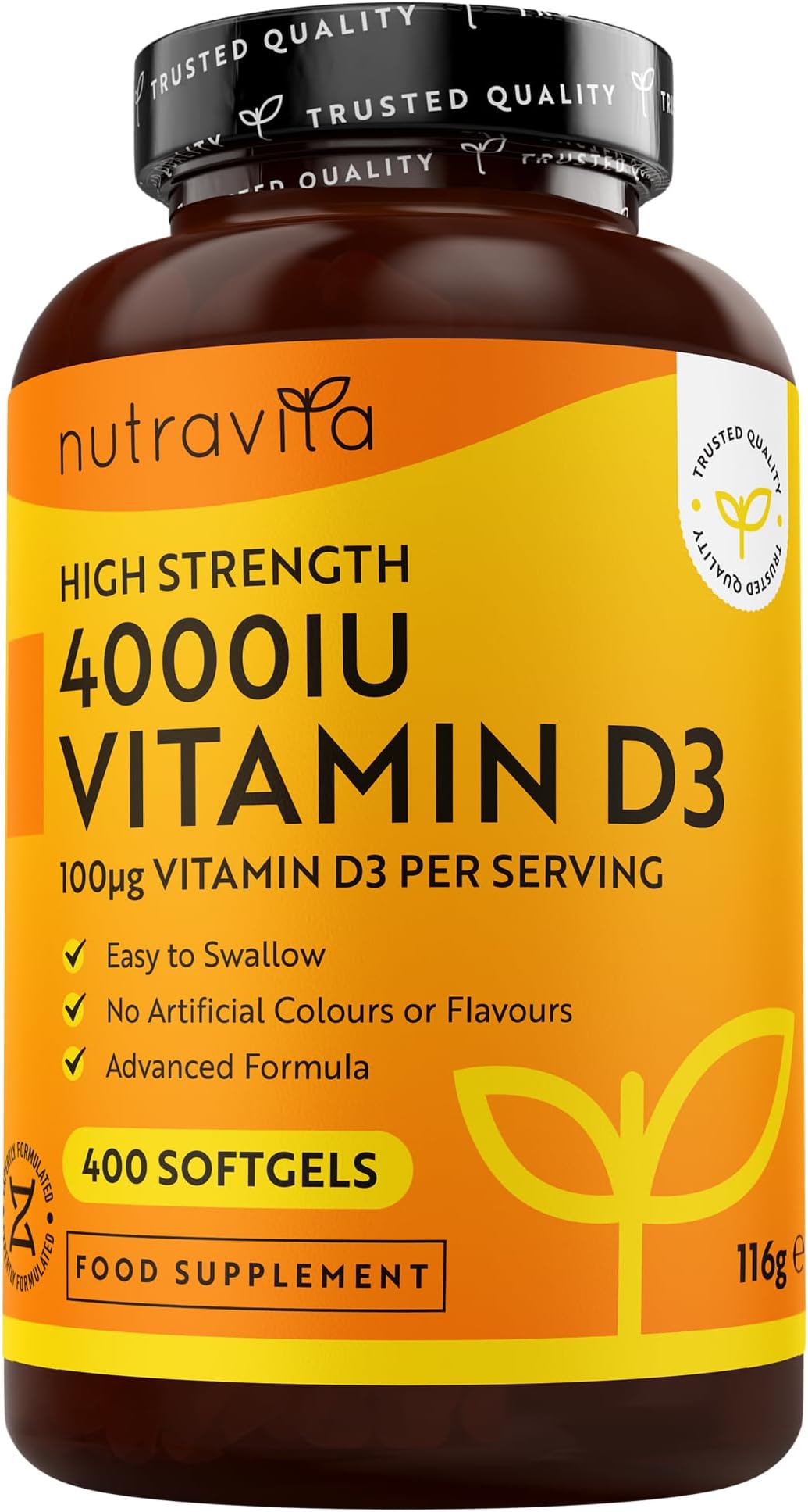 Nutravita Vitamin D3 4000 iu - 400 High Strength Easy to Swallow Premium Softgels - Over A Year's Supply - Max Strength Vitamin D3 Cholecalciferol Supplement - Manufactured in The UK