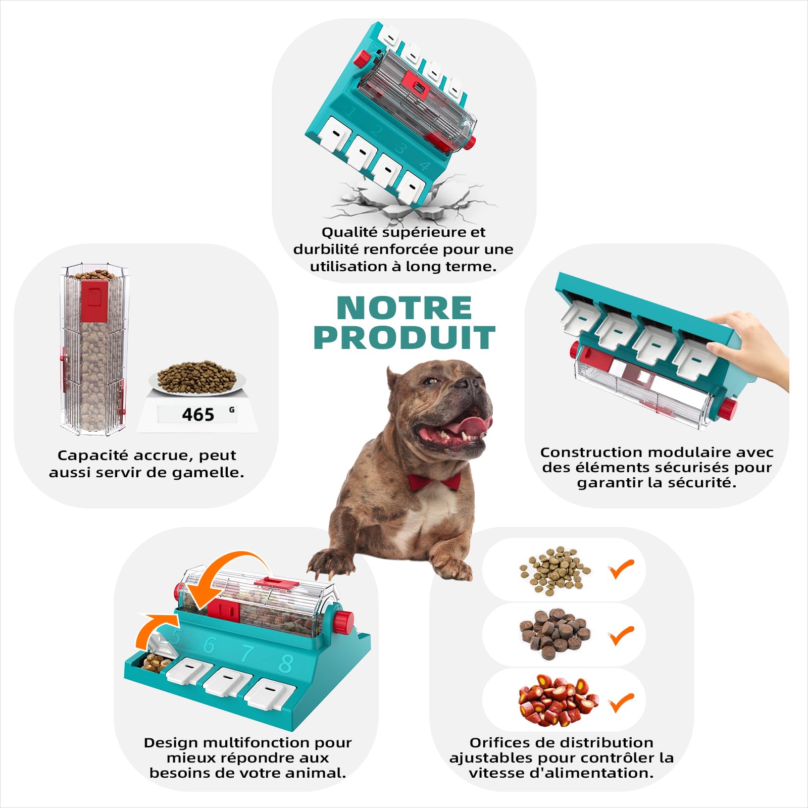 KADTC Hundespielzeug, Puzzle, mittelgroß/extra/groß, selbstspielend, Spinning N' Eat, Futterkapazität 400 g, verstellbar, langsamer Feeder FR