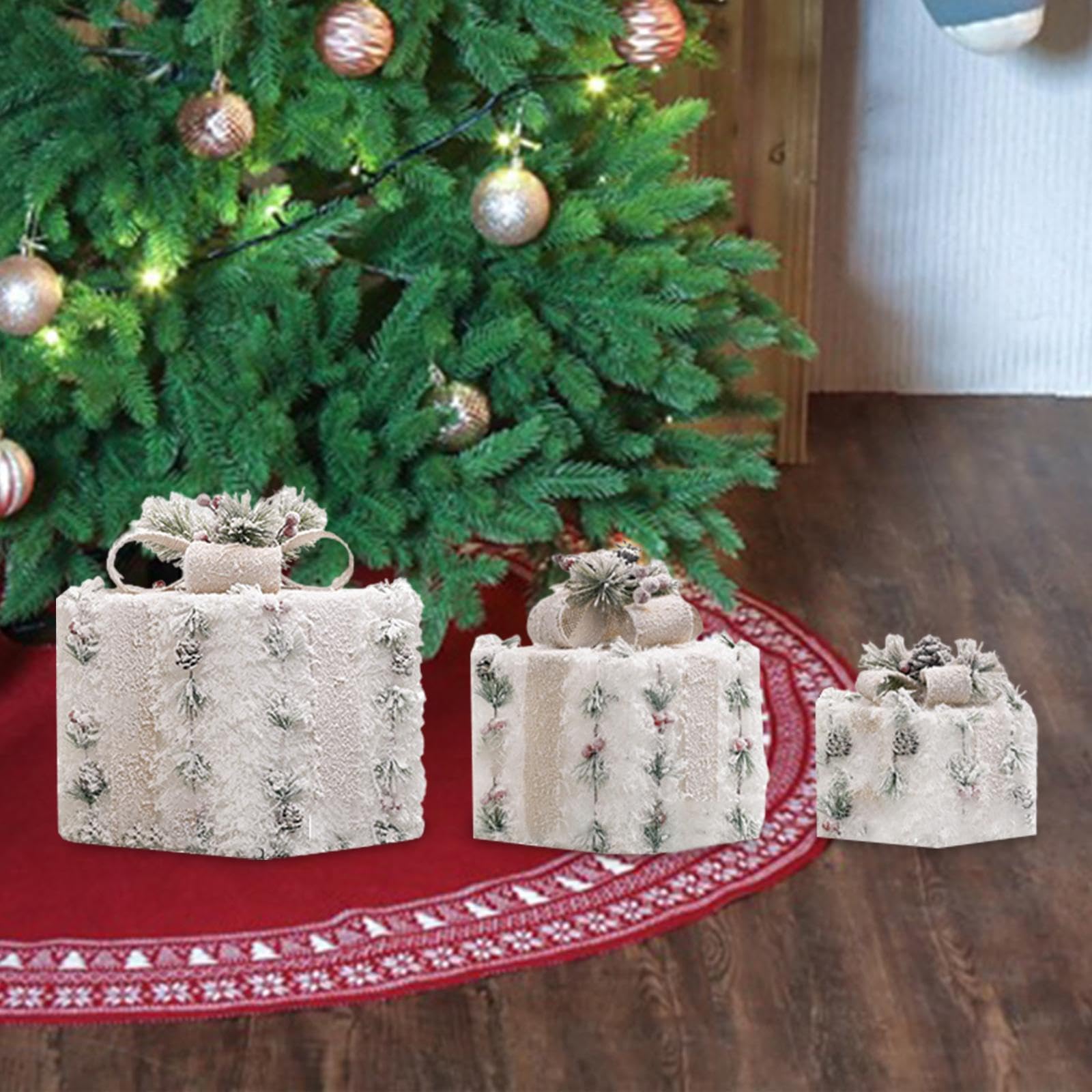 3 Stück Weihnachtsgeschenkboxen Leuchtend Geschenkverpackung mit Eisenkonstruktion Dekorboxen mit Schleife Festliche Präsentboxen für Innenraum Haustü, Style A