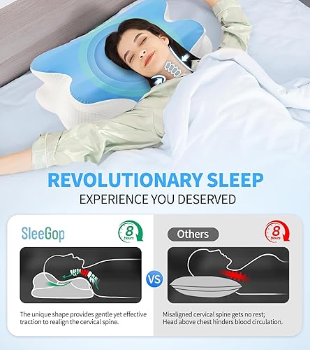 Miniatura 2 de Almohada cervical de contorno para aliviar el dolor, almohada ergonómica para personas que duermen de lado, 2 alturas en 1, fabricada con espuma