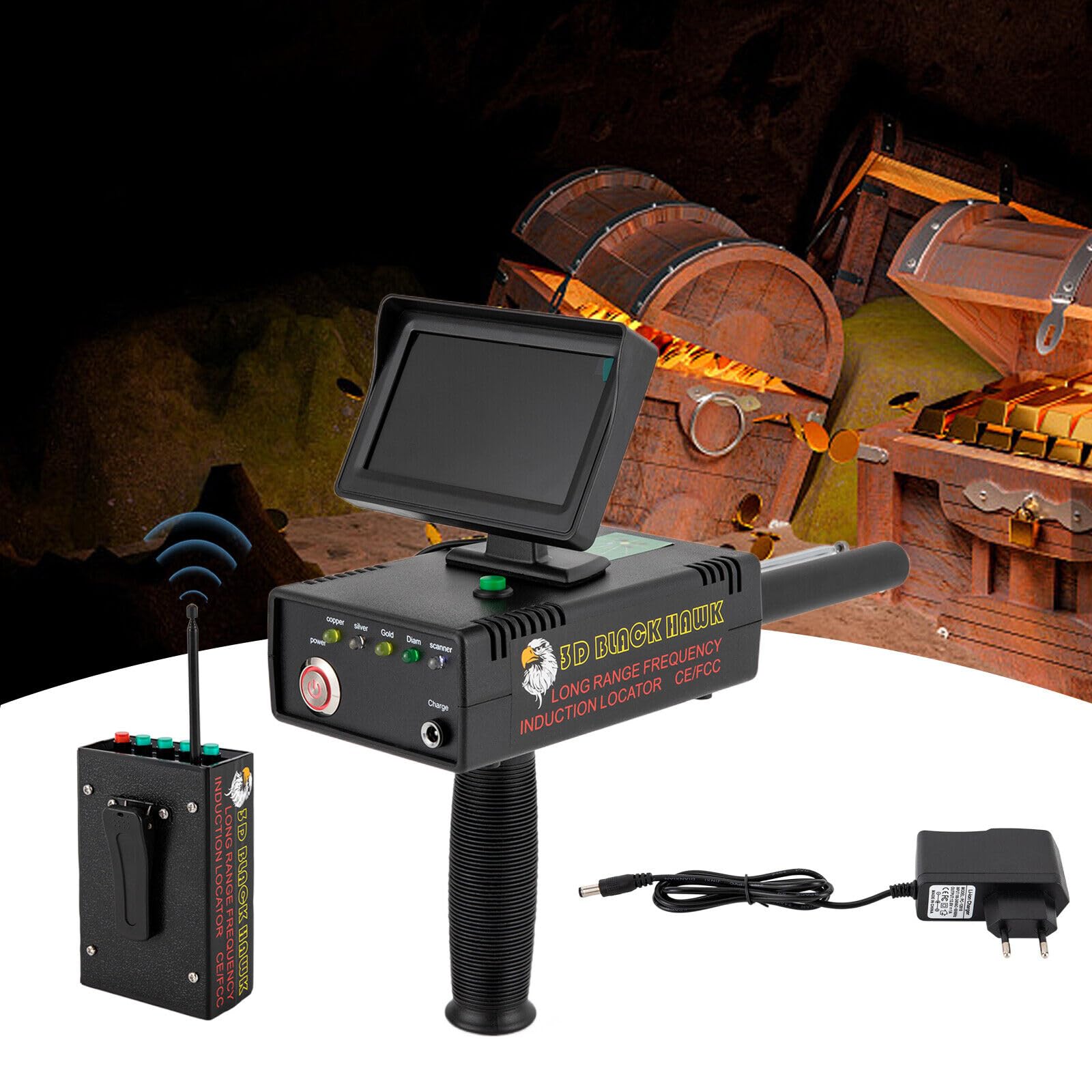 Détecteur de métaux, 1200 m, détecteur de métaux longue distance, avec batterie rechargeable 2000 mAh, pour or, argent, cuivre, diamant