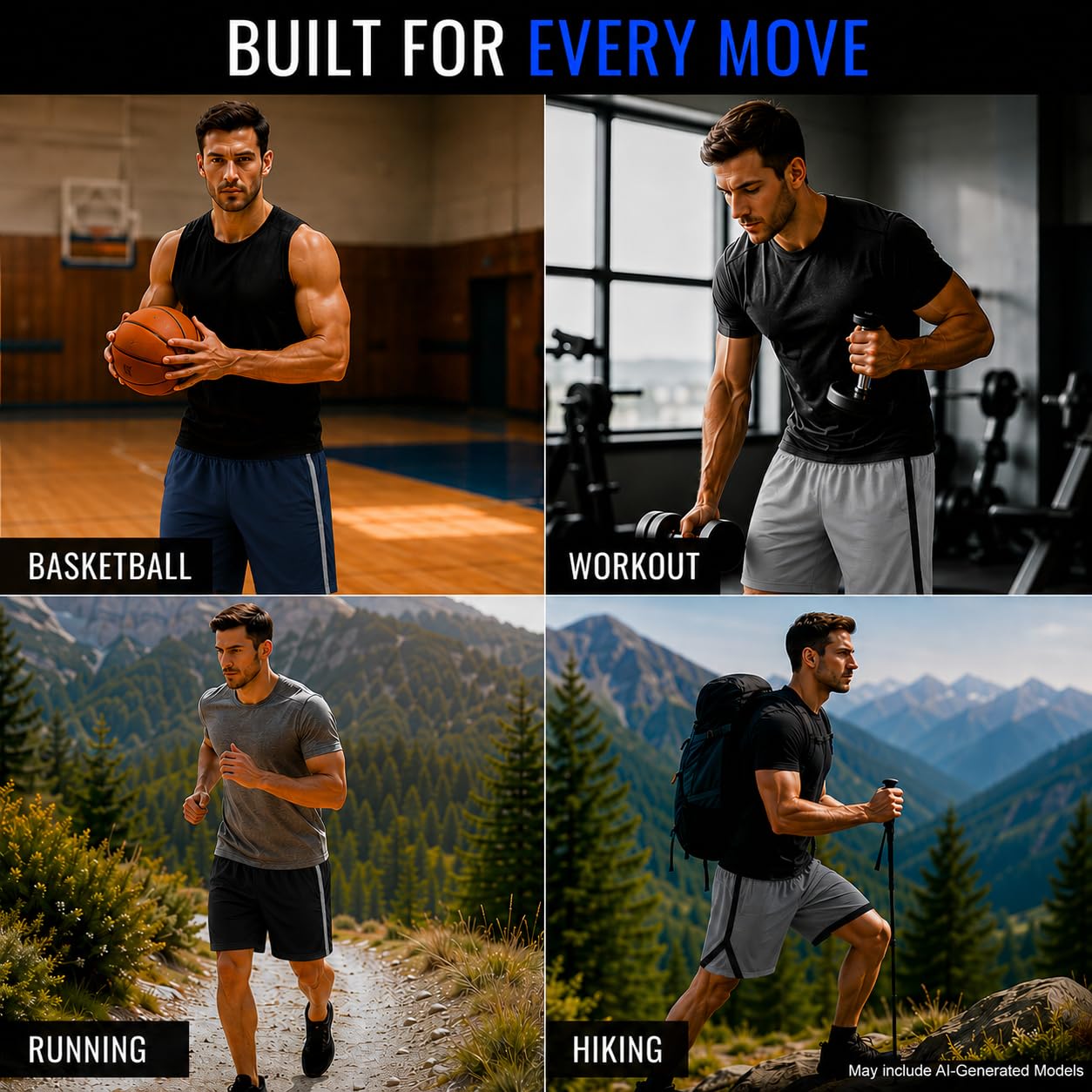 Essential Elements Paquete de 4: Pantalones Cortos de Baloncesto de Malla para Hombre, de Rendimiento Activo y atlético, con Bolsillos - - Small