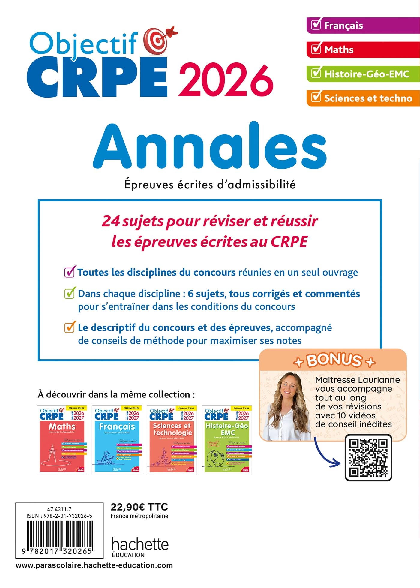 Objectif CRPE - Annales Toutes les épreuves écrites : Français-Maths-HG-Sciences et technologie 2026