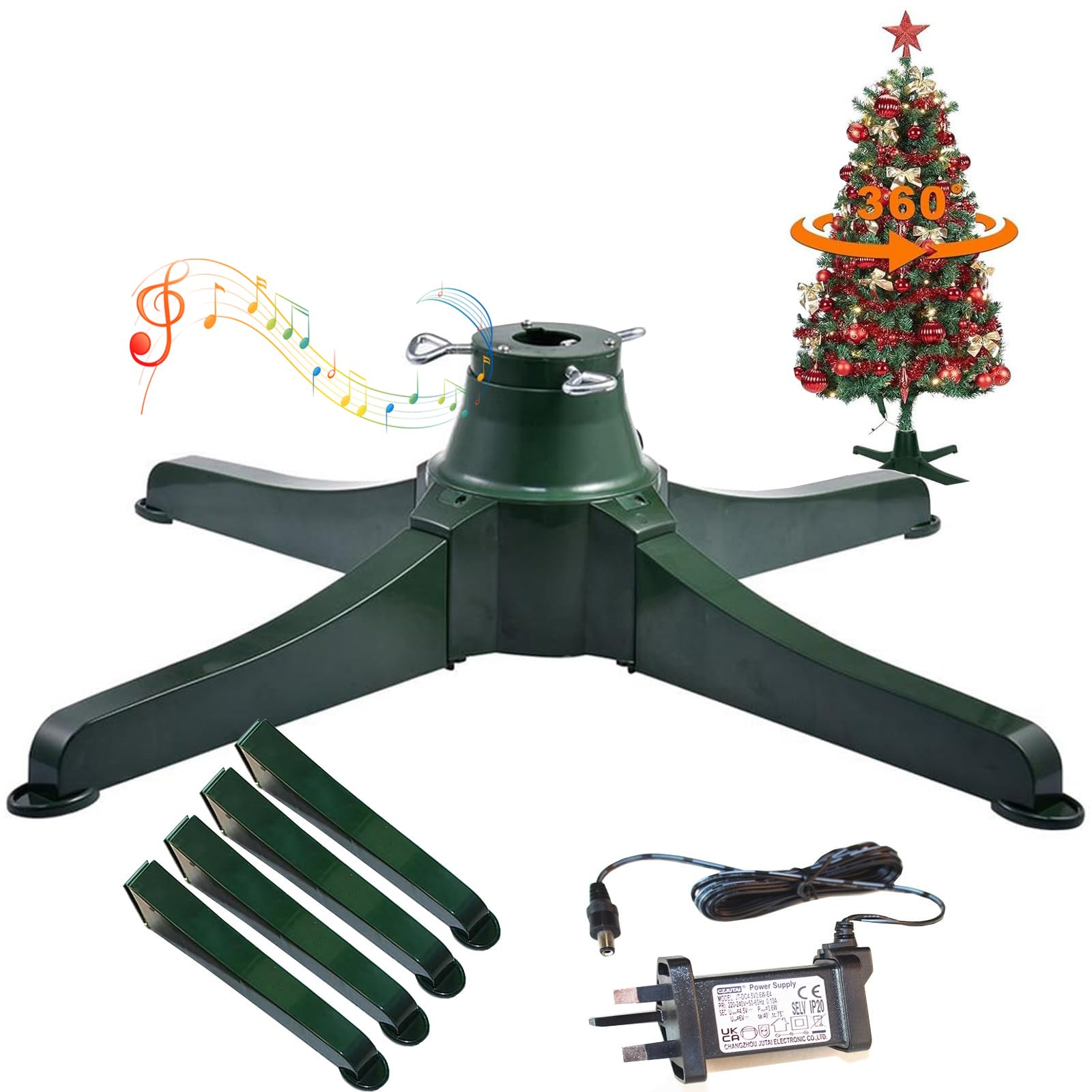 Soporte Musical Para Árbol De Navidad Giratorio De 360°, Altavoz Incorporado, Rotación Automática Bidireccional, Árboles De Navidad De Hasta 7,8/9,87 Pies De Alto, Límite De Peso De 80lbs 80cm