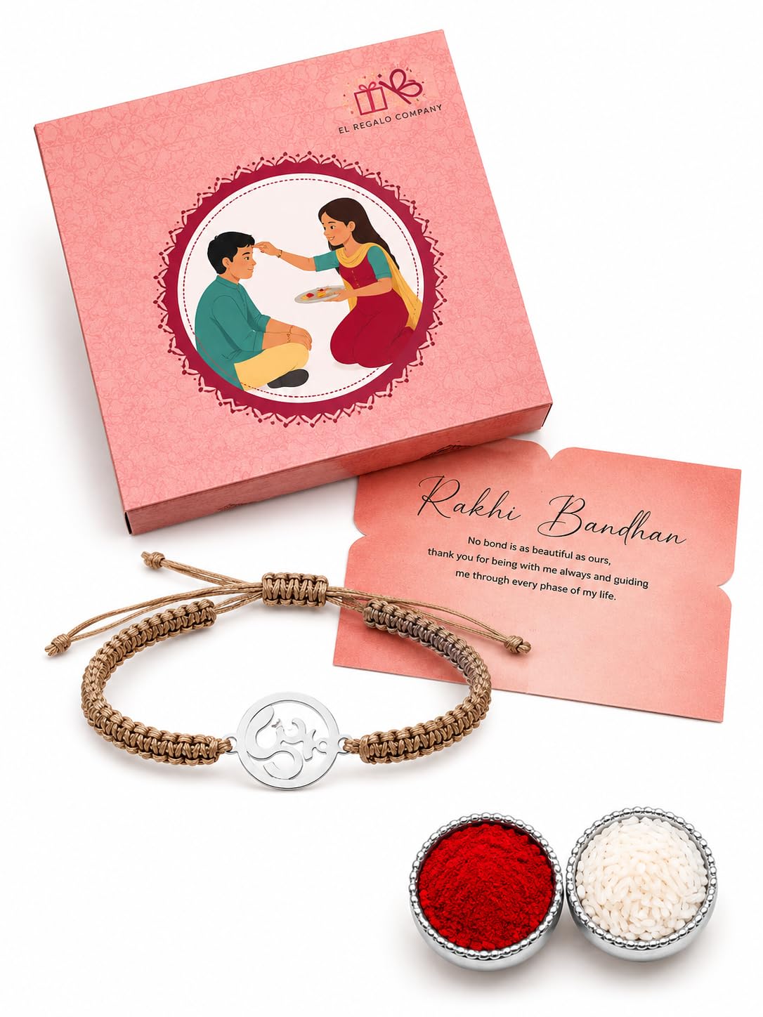 Mens 1 PC Stainless Steel OM/Aum Golden Thread Rakhi for Brother - Anti Tarnish/Waterproof Adjustable Rakhi Bracelet for Bhai/Bhatija- Comes with Message Card, Roli-Chawal & Rakhi Box-image-1