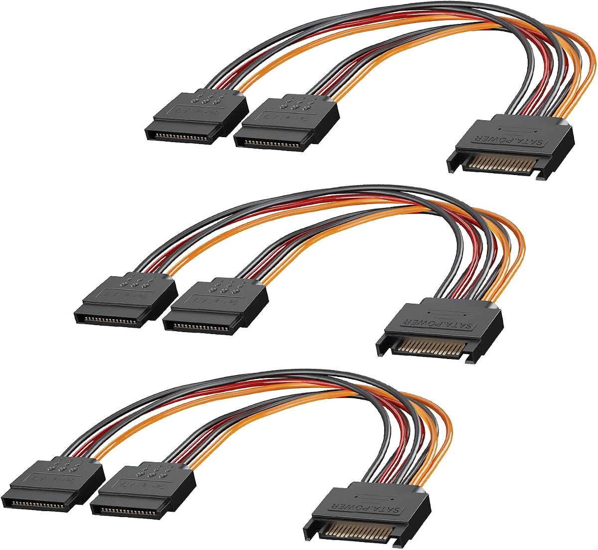 3-Pack 15 Pin SATA Power Splitter Cable