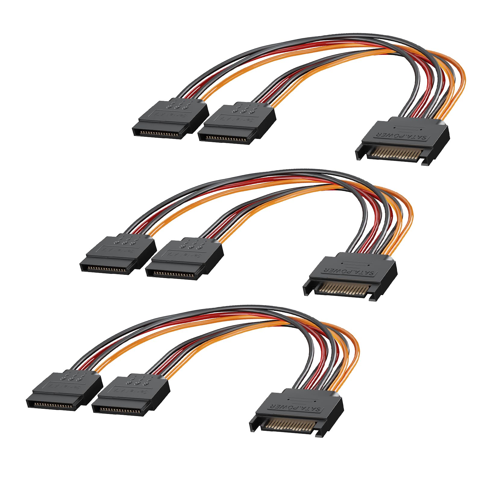 3er-Pack 15-poliges SATA-Strom-Splitterkabel, 20,3 cm SATA-Stecker auf 2 x Buchse, Kabel für HDD, SSD, optische Laufwerke