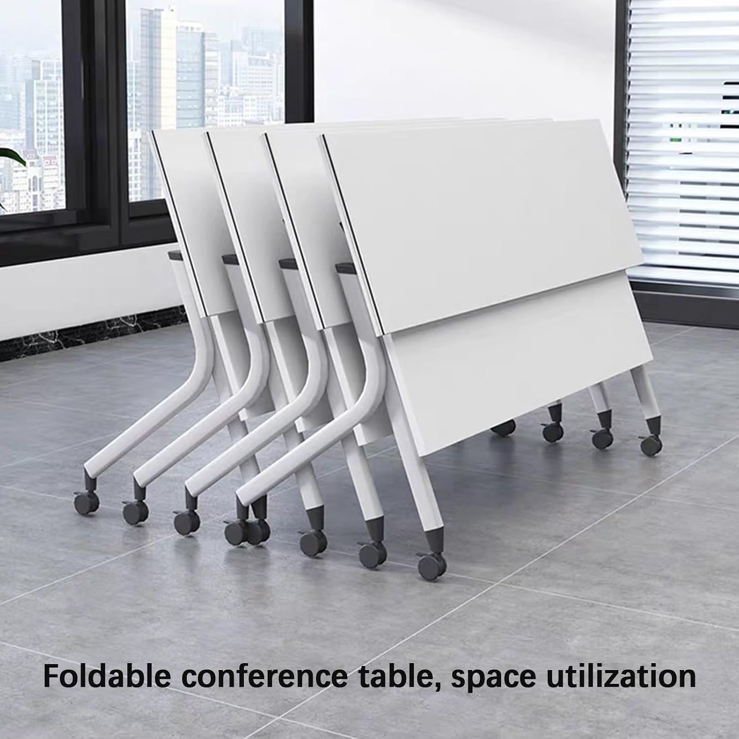 Folding Conference Table, Foldable Meeting, Conference Room Table, Mobile Flip-Up Training Table with Lockable Casters, Storage Spaces and Baffles, for Conference Rooms(160 x 60 x75 cm)