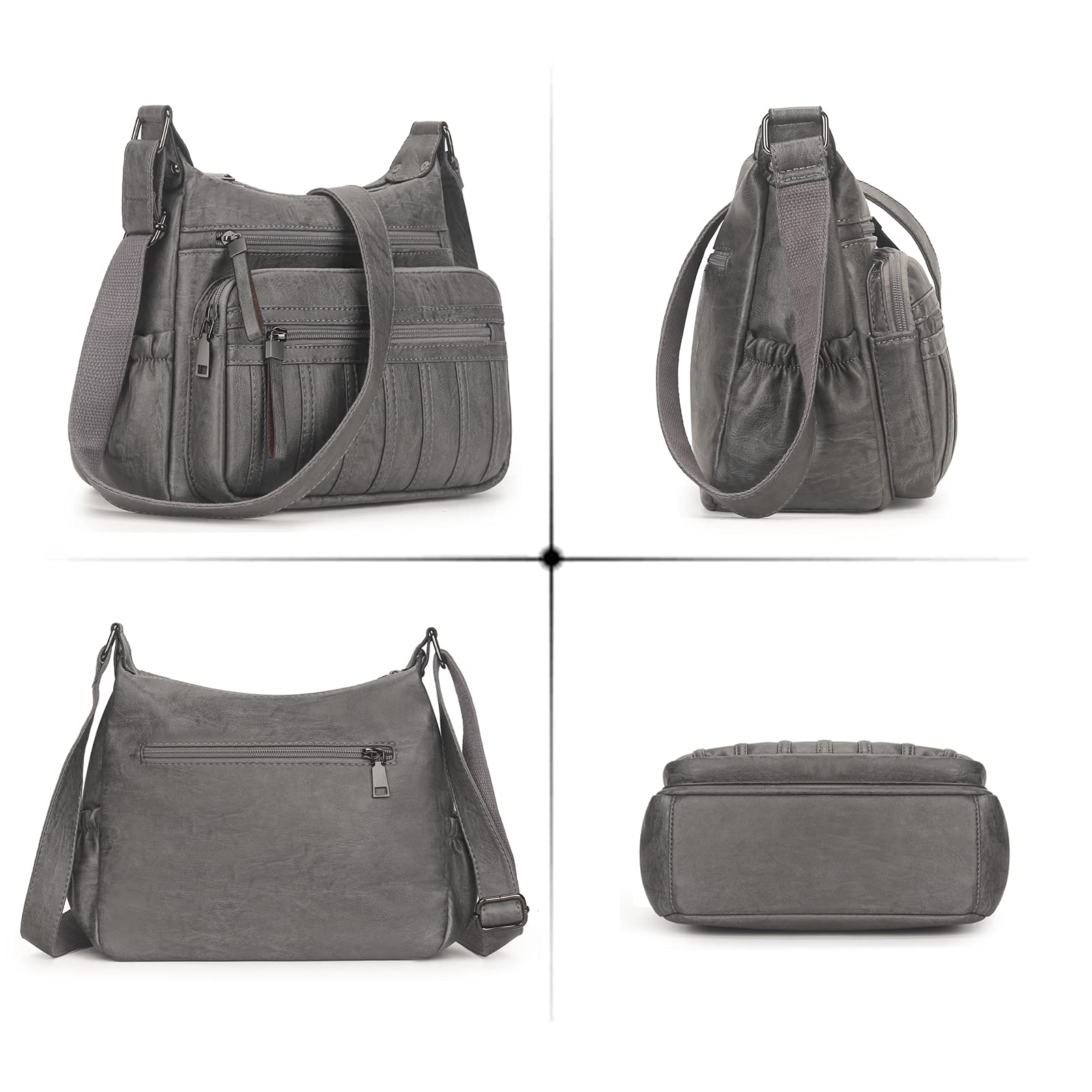 Alovhad Fashion PU Leather Crossbody Bag For Women Shoulder Bag Large Capacity Designer Casual Hobo Tote Bag (Gray)