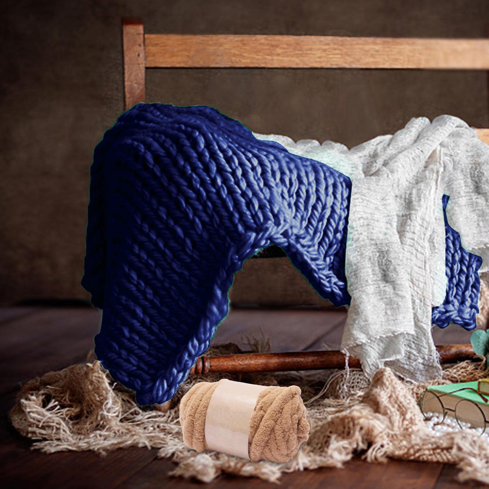 LOVIVER Chunky Wool Yarn Jumbo Yarn Crochet Cloth Summer Hand Knit Weight Bulky Yarn for Knitted Blanket Weaving Sweater Pet Bed Dark Blue - Image 4