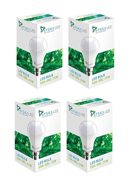 Syska SSK-SRL-20W- Base B22 20-Watt LED Bulb (Pack of 4, Cool Day Light)