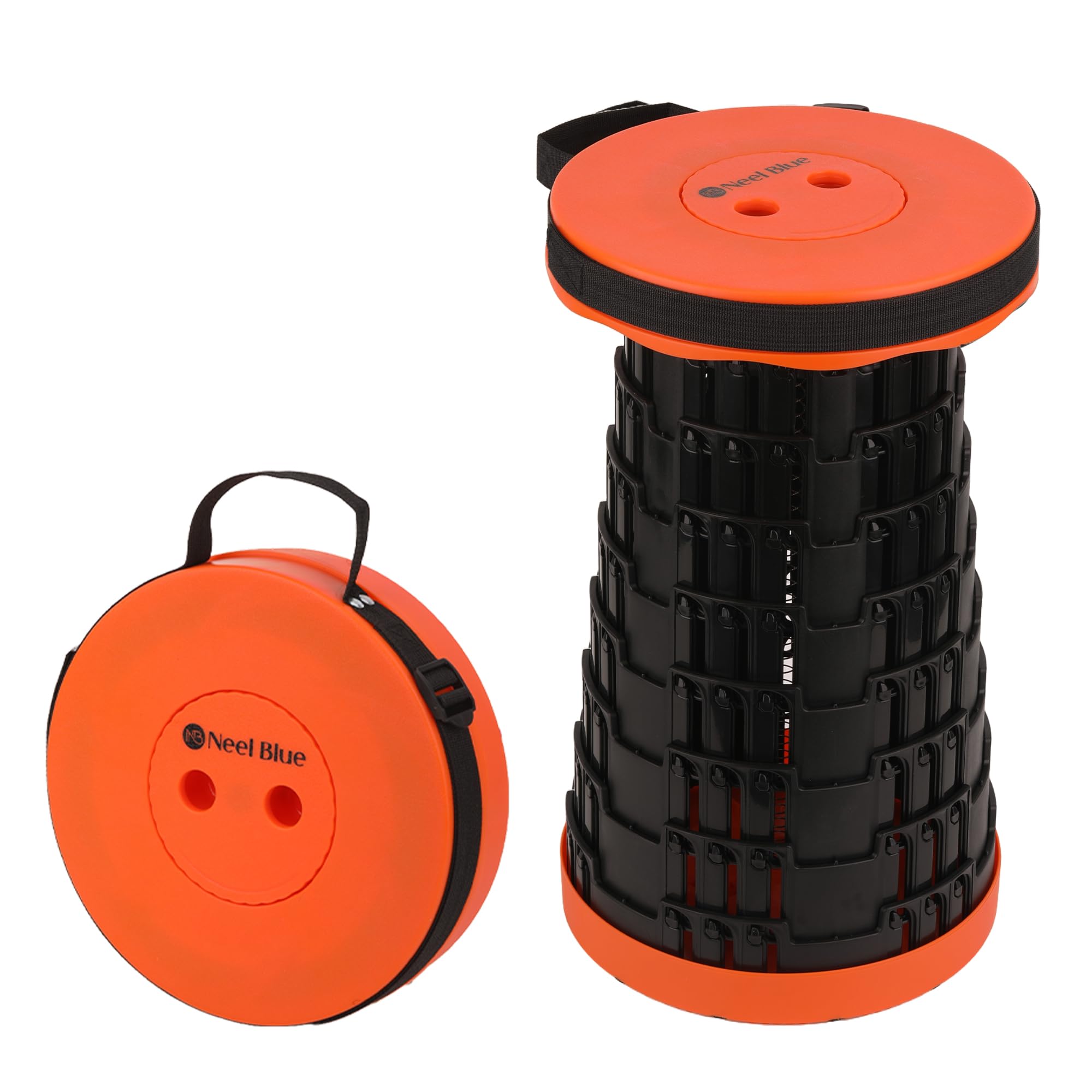 Event Decor Shop Telescopic Foldable Camping Stool High Strength, Collapsible, Adjustable & Retractable Plastic Seat for Indoor & Outdoor - Events and Activities - Orange