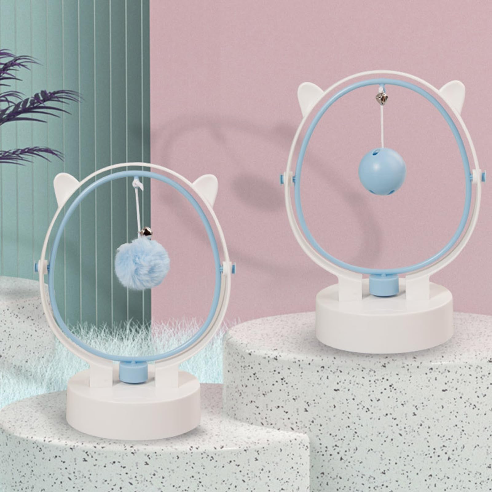 Interaktives Ball-Katzenspielzeug mit Glocke, Perpetual Motion, schwingender Leckerli-Spender, Katzenspielzeug für Hauskatzen, Kätzchen, Kunststoff, 8,46 x 4,53 x 6,50 Zoll