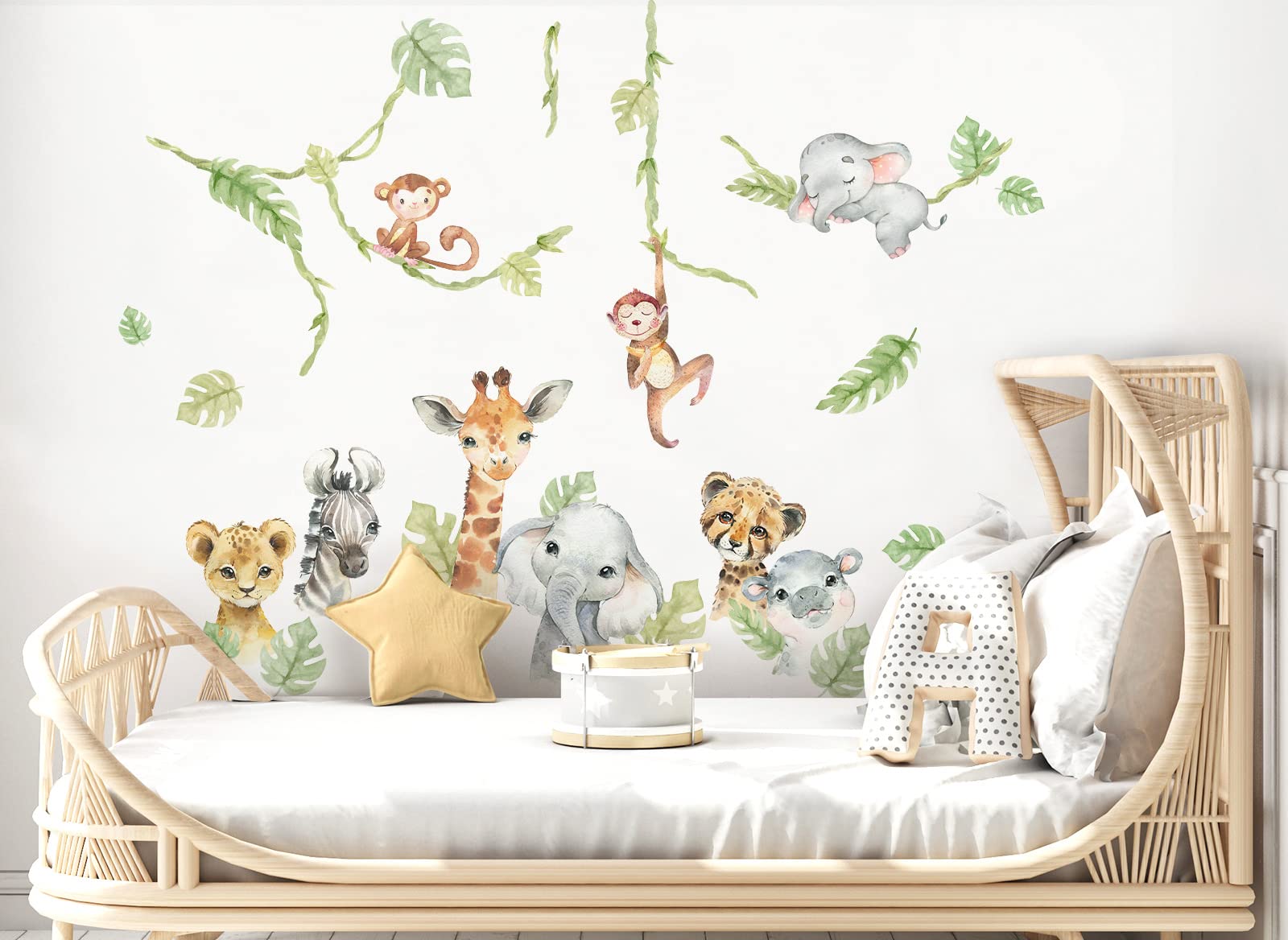 WTD DK1027-5 Sticker mural pour chambre d'enfant Motif animaux de la jungle Motif lion éléphant girafe