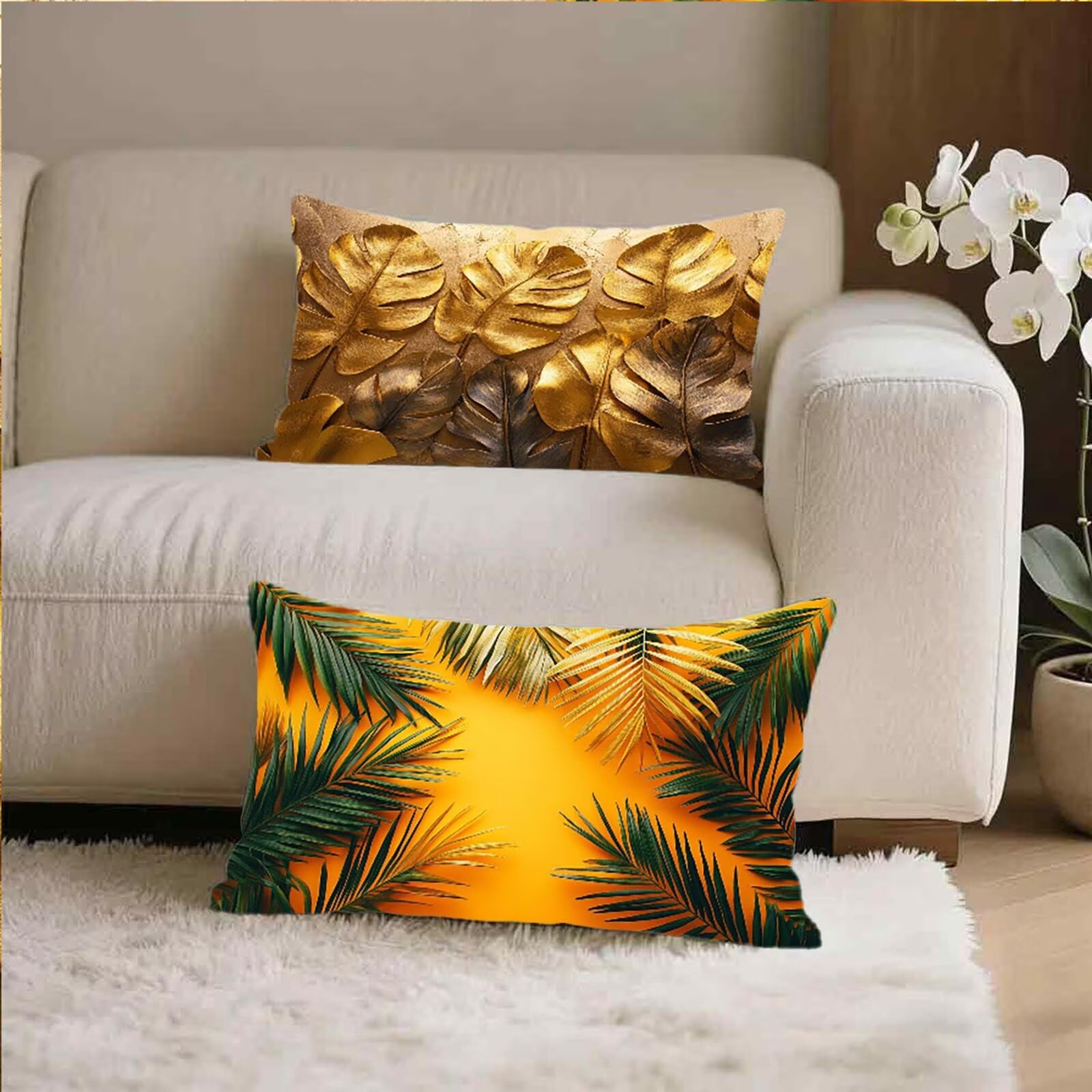 Federe Cuscino 60x80 Set di 2, Giallo Federe Cuscini Divano Lino, Rettangolari Copricuscini 60x80cm Con Cerniera Invisibile, Copricuscino per Camera Letto Casa Decorazioni Regalo, Nordico J-1242