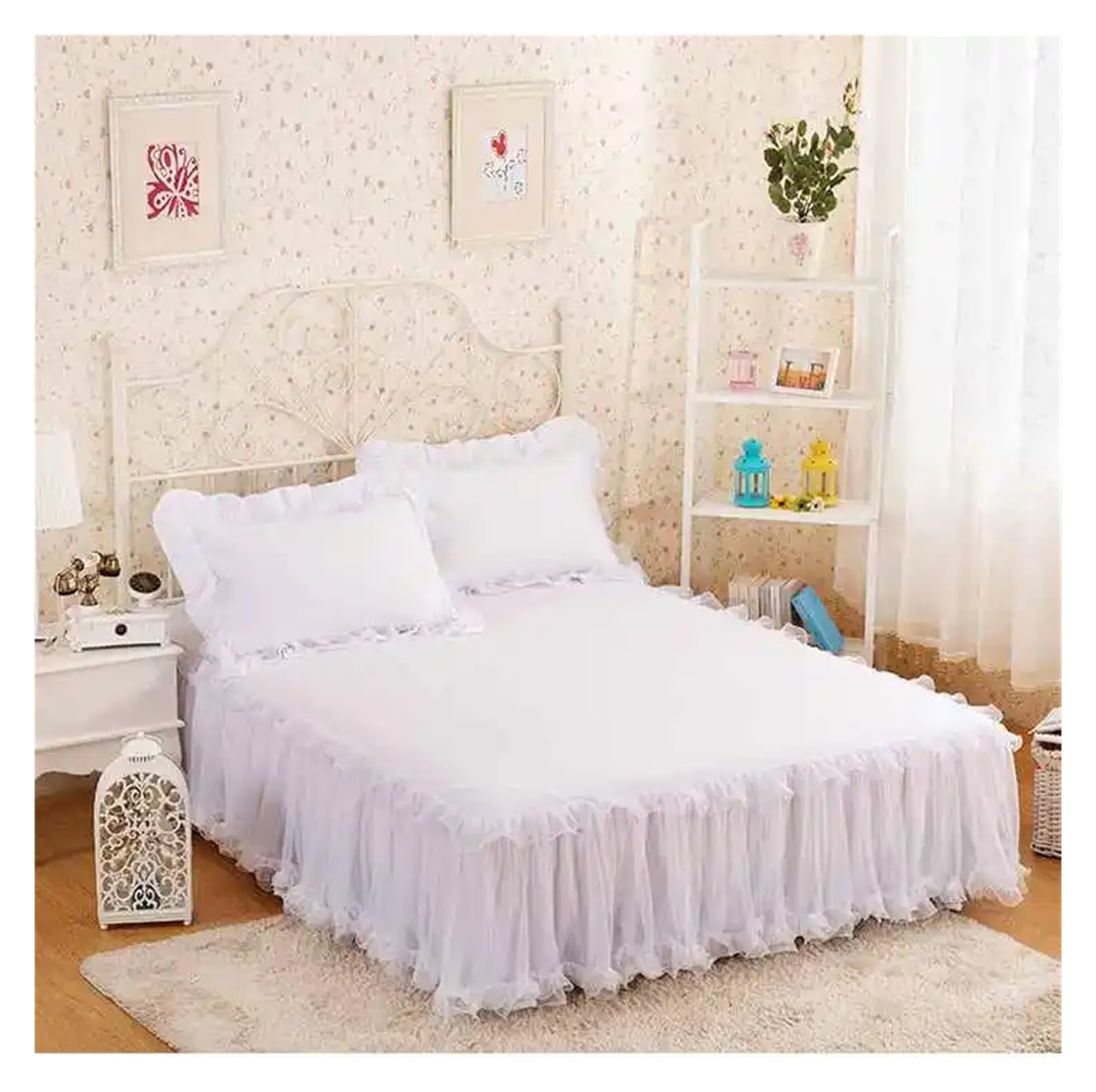 Lace Bedspread, Bed Skirt, Pillowcases, Princess Bedding Sheet, Mattress Cover, Solid Color Home Textile(White,1pcs Skirt 180 x 200)