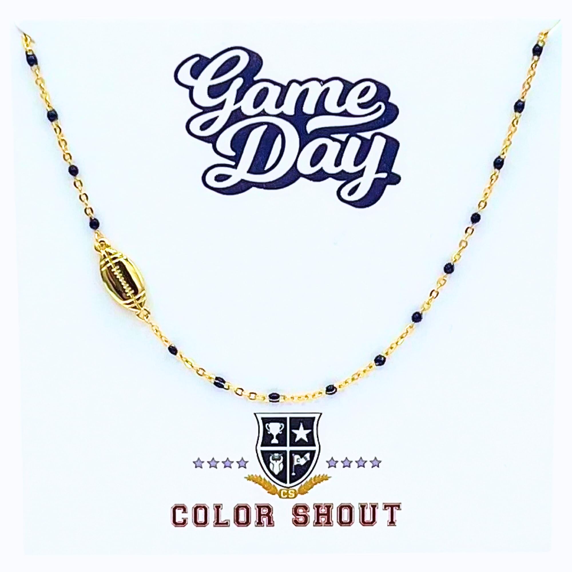 Color Shout Game Day: Team Colors Football Enamel Bead Necklace, 16-18 in, Stainless Steel (Navy Blue)