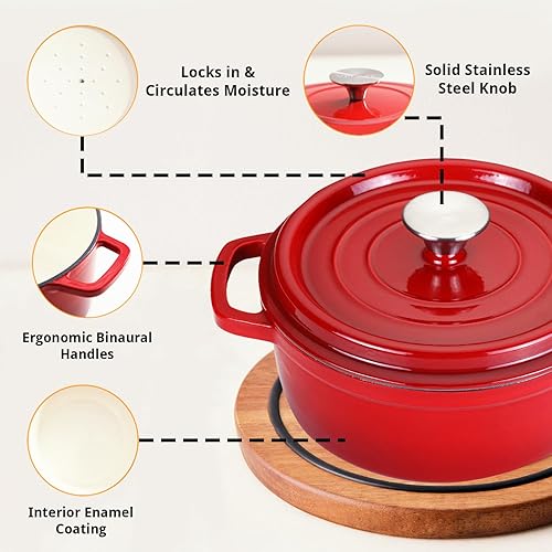 Miniatura 4 de Healthy Choices Olla holandesa de hierro fundido esmaltado de 3 cuartos de galón con tapa, horno holandés pequeño gris para hornear pan, ideal para