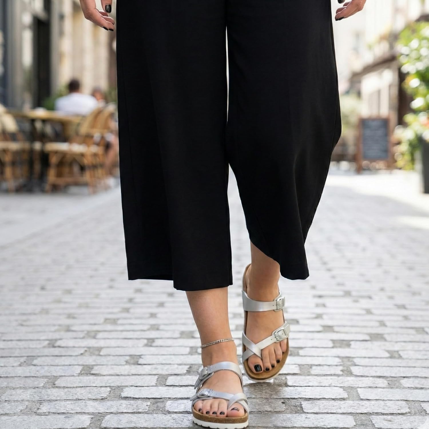 CUSHIONAIRE Luna Sandals for Women, Cork Footbed Womens Sandals for Summer Comfort with Adjustable Straps, Wide Width Available - Image 5