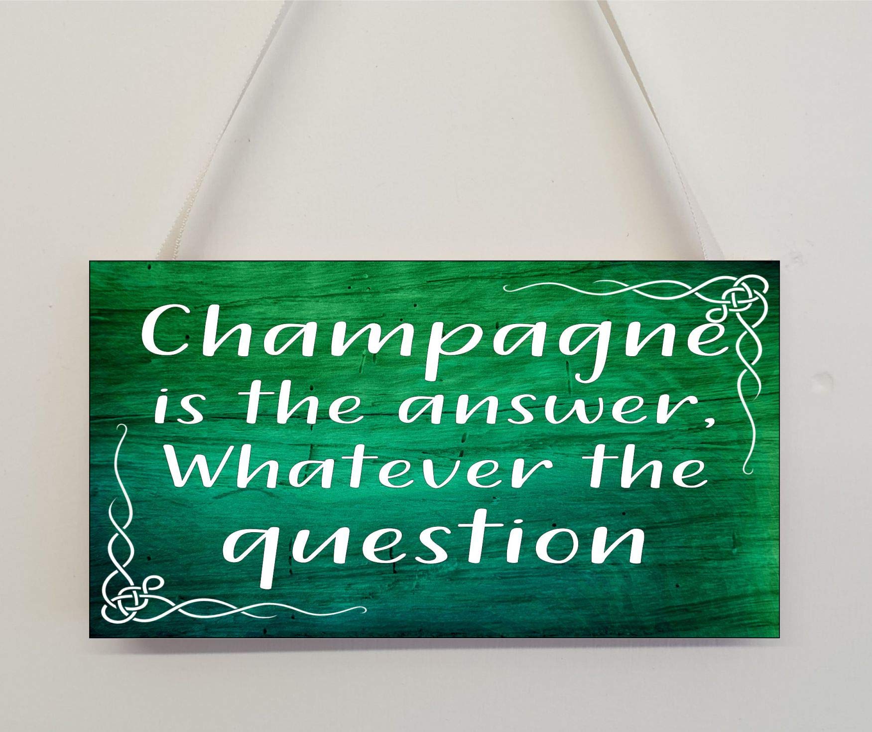 Decalarama Funny Plaque – Champagne Is The Answer, Whatever The Question – Novelty Gift Present Wall Door Mdf Sign Cute Custom