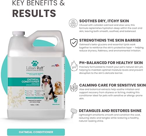 Miniatura 3 de Lillian Ruff Acondicionador calmante de avena para mascotas para piel seca y alivio de picazón con aloe y aceites esenciales hidratantes, repone la