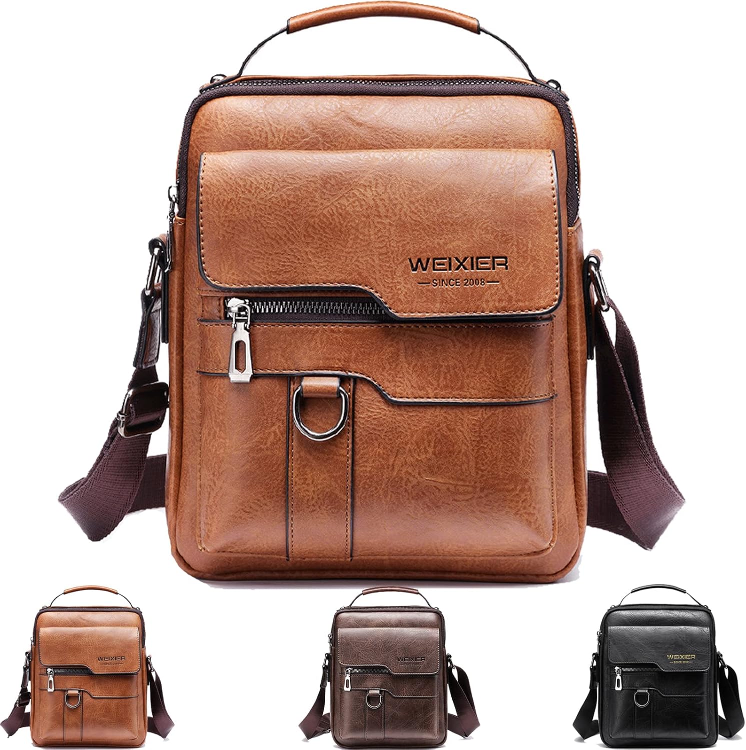 Messenger Bag for Men, PU Leather Crossbody Shoulder Bags Travel Bag Man Purse Casual Sling Pack Personality Briefcase