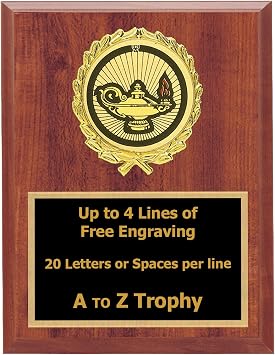 Trophies Lamp of Knowledge Plaque Trophy 5x7 Wood Academic Education Awards Free Engraving